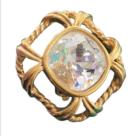 Vintage Swarovski Savvy gold huge crystal clip earrings, new on card - Picture 4 of 11